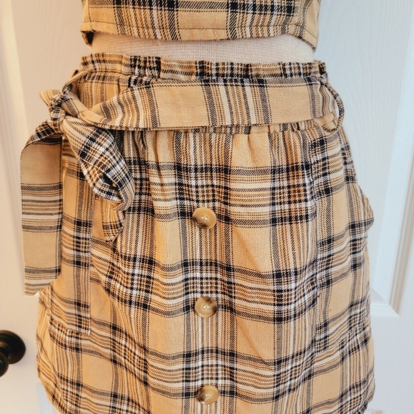NWT Zaful Tan Plaid 2 Piece Skirt Set L - Picture 2 of 13